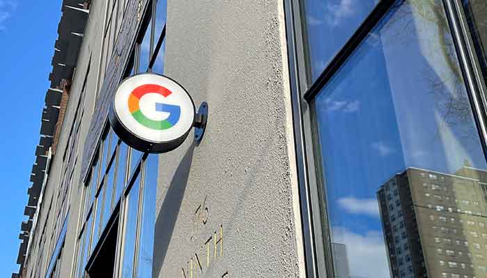 A Google logo is seen outside of the Google Store, where visitors can try phones and other products from the company, in New York City, New York, US, February 10, 2022. — Reuters