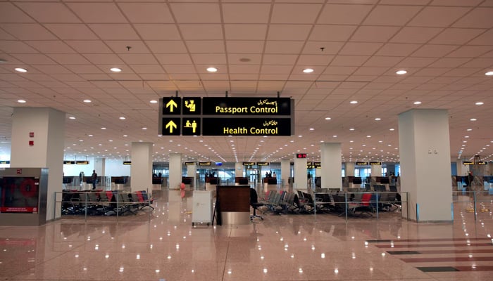 A general view of the health and passport control area during a media tour of the Islamabad International Airport, on April 18, 2018. — Reuters