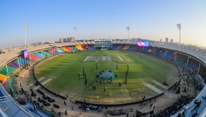 An aerial view ahead of the inauguration ceremony of the newly renovated National Bank Stadium in Karachi. — Facebook/@PakistanCricketBoard