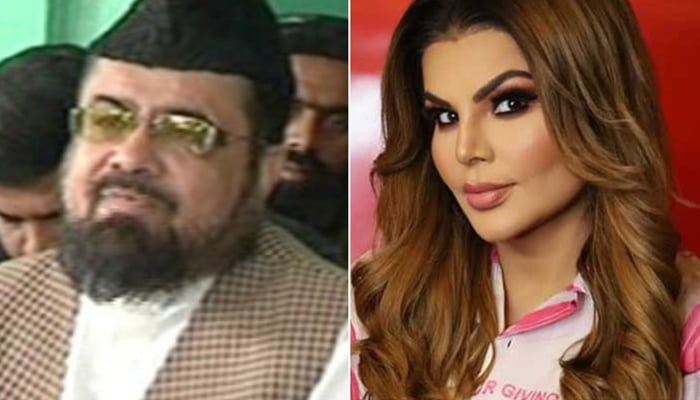 A combo of Mufti Abdul Qavi and Rakhi Sawant. — Screengrab via Geo News/Instagram/@ rakhisawant2511/File