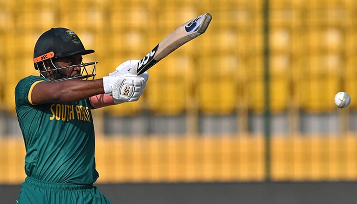 South Africas captain Temba Bavuma plays a shot during the Tri-Nation series third ODI cricket match between Pakistan and South Africa at the National Stadium in Karachi on February 12, 2025. — AFP