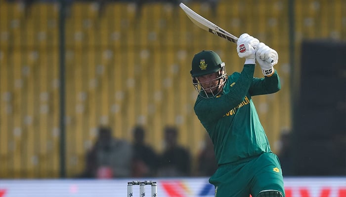 South Africas Klaasen plays a shot during the Tri-Nation series third ODI cricket match between Pakistan and South Africa at the National Stadium in Karachi on February 12, 2025. — Facebook/@CricketSouthAfrica