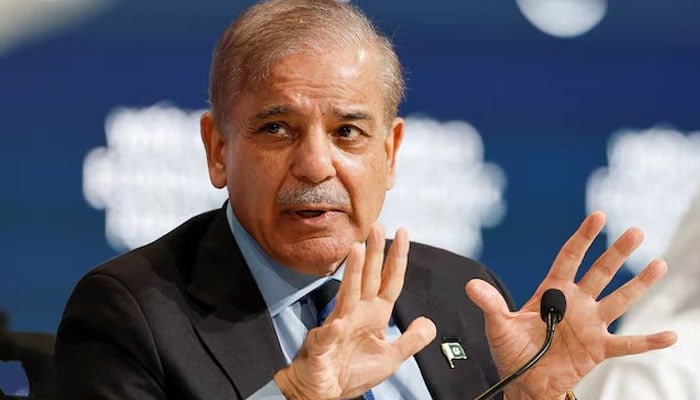 Pakistans Prime Minister Shehbaz Sharif speaks at the World Economic Forum (WEF) in Riyadh, Saudi Arabia, April 28, 2024. REUTERS