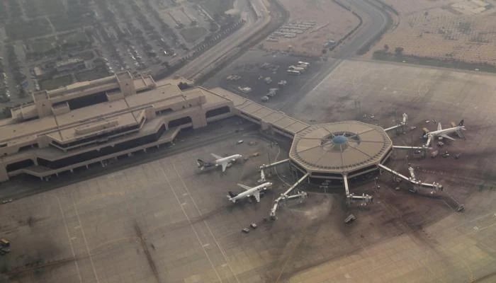 An aerial view of the center of the plane at Karachi airport. - Reuters / File