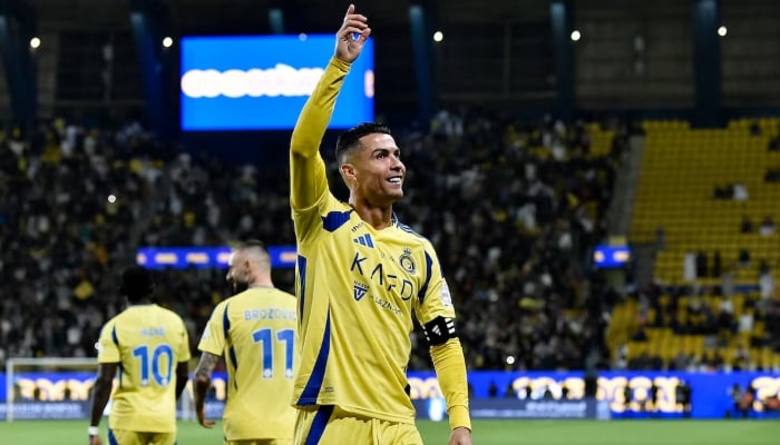 Al Nassrs Cristiano Ronaldo celebrates scoring third goal for Al Nassr in the match against Al Fayah in Saudi Pro League on February 7, 2025. — Reuters