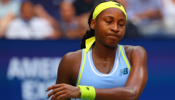 Coco Gauff of the US grimaces after her loss to Emma Navarro of the US in a round of 16th match in the US Open in New York, United States, on September 1, 2024. — Reuters