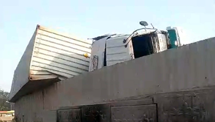 View of site after traffic accident due to over speeding while recuse operation underway, at Sohrab Goth Flyover in Karachi on Tuesday, February 11, 2025. — PPI