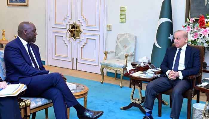 IFC Managing Director and Executive Vice President Makhtar Diop (left) meets PM Shehbaz Sharif in Islamabad on February 14, 2025. — PID