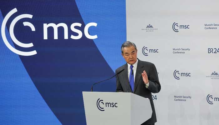 Chinese Foreign Minister Wang Yi speaks at the Munich Security Conference (MSC) in Munich, Germany on February 14. — Reuters