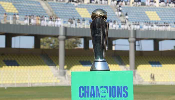 A view shows the ICC Champions trophy during a ceremony at the Arbab Niaz Cricket Stadium in Peshawar, Pakistan, February 6, 2025. — Reuters