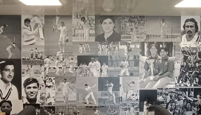 A view of photo wall set up at a cricket stadium ahead of ICC Champions Trophy 2025. — Reporter