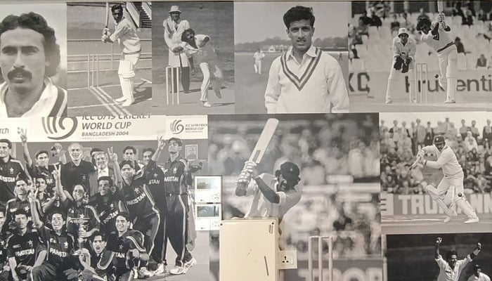 A view of photo wall set up at a cricket stadium ahead of ICC Champions Trophy 2025. — Reporter