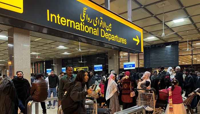 A student leaving for the United States at Jinnah International Airport, Karachi, Pakistan, on January 21, 2023. — Reuters