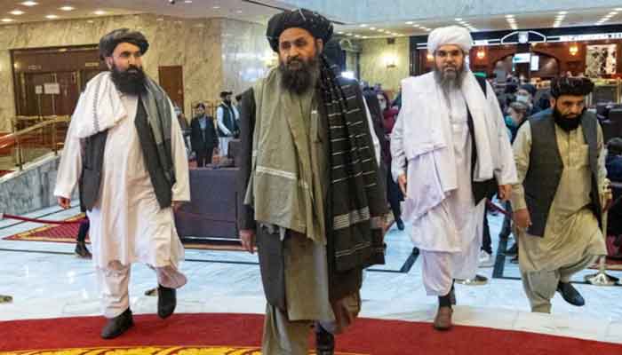 Mullah Abdul Ghani Baradar and other delegation members attend the Afghan peace conference in Moscow, Russia. — Reuters/File