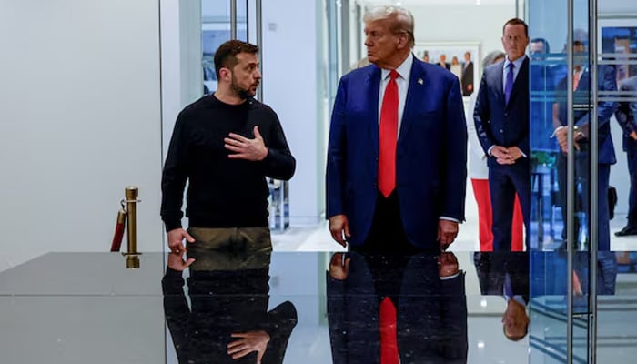 US President Donald Trump (right) and Ukraines President Volodymyr Zelenskiy meet at Trump Tower in New York City, US. — Reuters/File