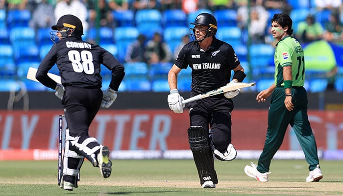 New Zealand's Devon Conway and Will Young pictured during the Group A match between Pakistan and New Zealand at Karachi's National Stadium on February 19, 2025. — Reuters