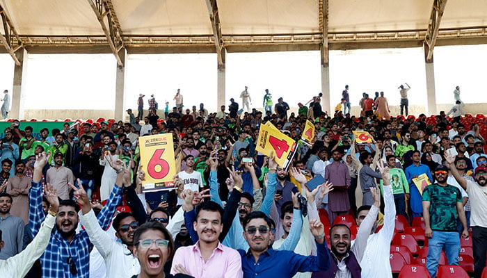 Spectators in the stands during the Group A match between Pakistan and New Zealand at Karachi's National Stadium on February 19, 2025. — Reuters