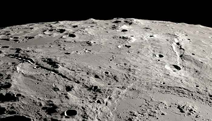 Two grand canyons on the moon radiating from the Schroedinger impact basin near the lunar south pole on the lunar far side are seen in this undated image using data obtained by Nasas robotic Lunar Reconnaissance Orbiter spacecraft. — Reuters