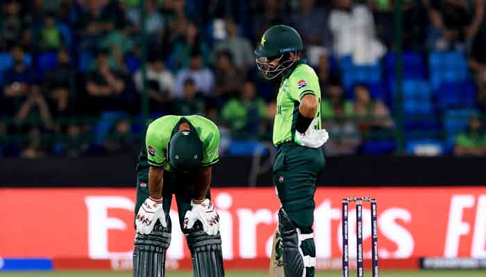 Pakistans Babar Azam and Fakhar Zaman during the ICC Champions Trophy opening match against New Zealand in National Stadium, Karachi, Pakistan, February 19, 2025. — Reuters