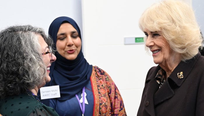 Queen Camilla meets survivors of domestic abuse in London