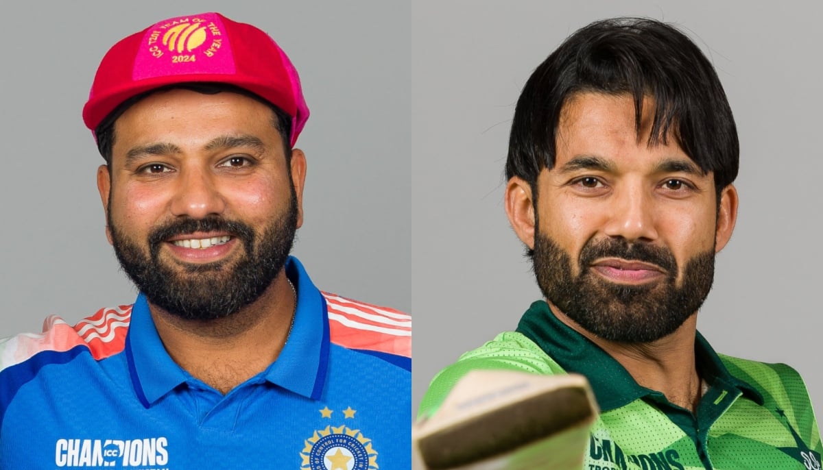 Indian captain Rohit Sharma (left) and Pakistan skipper Mohammad Rizwan. — X/@ICC