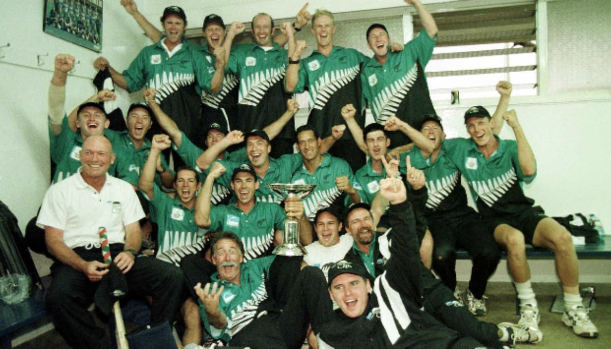 New Zealand team photographed after winning the year 2000 edition of Champions Trophy. — ICC/File