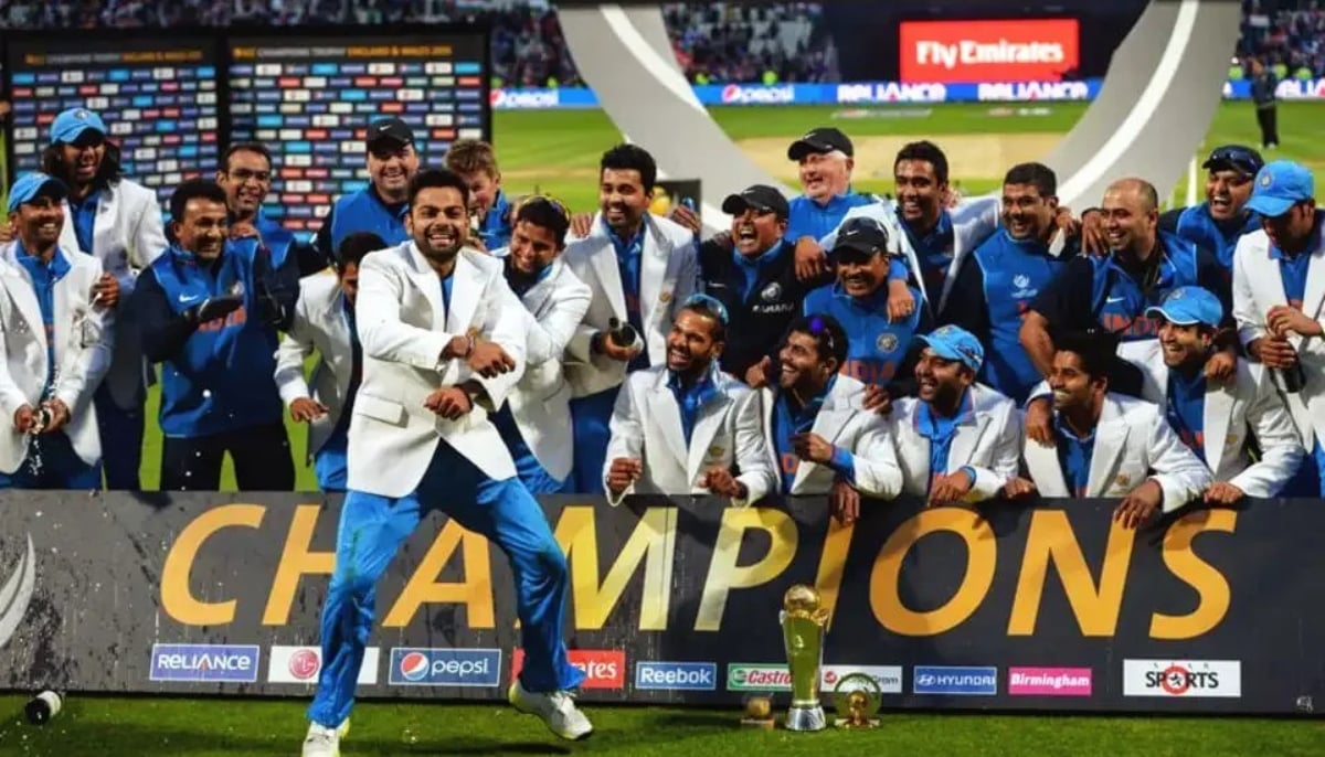 Team India rejoice after winning against Pakistan in the final match of the 2013 ICC Champions Trophy. — ICC/File