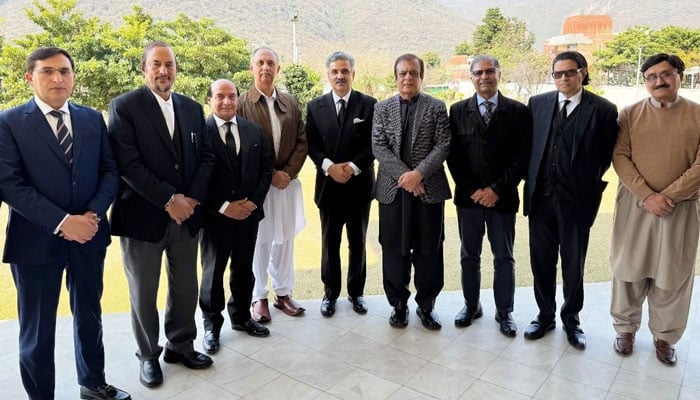 A PTI delegation meets Chief Justice of Pakistan (CJP) Yahya Afridi (fifth from left) on February 21, 2025. — SC website