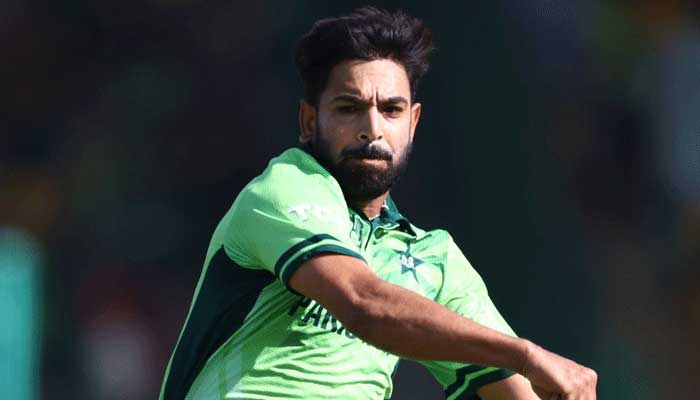 Pakistan pacer Haris Rauf celebrates after dismissing Daryl Mitchell during Champions Trophy opener against New Zealand at the National Bank Stadium in Karachi on February 19, 2025. — ICC