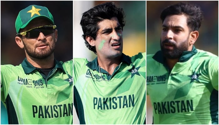 (Left to right) Pakistani pacers Shaheen Shah Afridi, Naseem Shah and Haris Rauf. — Reuters/Facebook/@PakistanCricketBoard/File