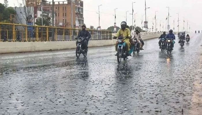 Motorcyclists can be seen on the roads of Karachi after the city received rain. —Geo.tv/ File