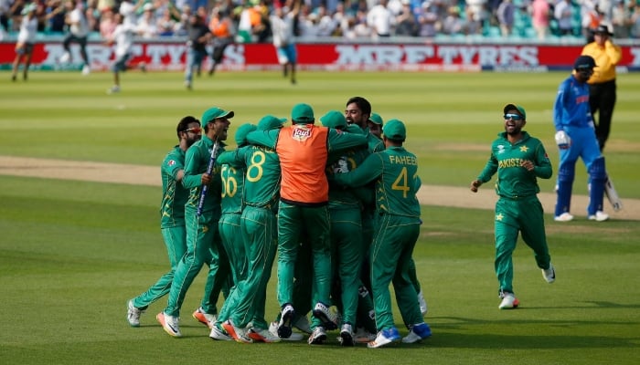 Pakistan players celebrate winning the ICC Champions Trophy at The Oval in Birmingham, United Kingdom on June 18, 2017. — Reuters