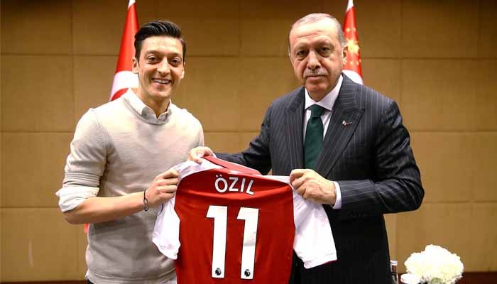 Turkish President Tayyip Erdogan meets Arsenals soccer player Mesut Ozil in London, Britain May 13, 2018. — Reuters