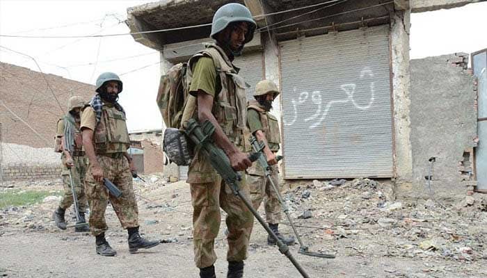 Pakistan Army soldiers conducting a search operation in this undated photo. — ISPR/File