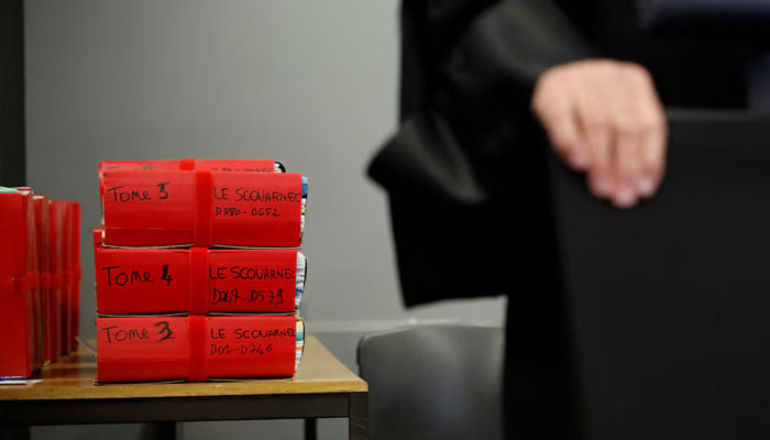 Case files are pictured inside the court before the opening of the trial of ex-surgeon Joel Le Scouarnec, accused of the aggravated rape and sexual assault against hundreds of children over three decades, at the courthouse in Vannes, Brittany, France, February 24, 2025. — Reuters