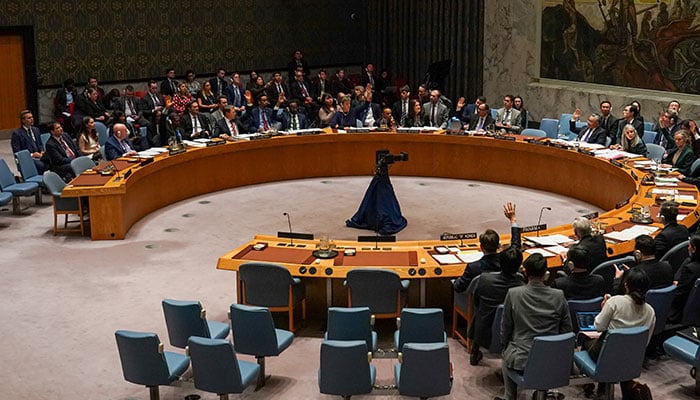 Members of the Security Council cast a vote during a United Nations Security Council meeting on the 3rd anniversary of Russias invasion of Ukraine at U.N. headquarters in New York, U.S., February 24, 2025. — Reuters