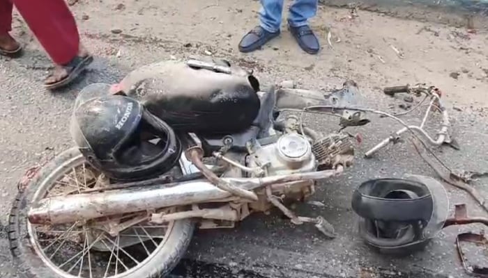 A representational image showing a motorcycles wreckage after an accident. — Geo News/File