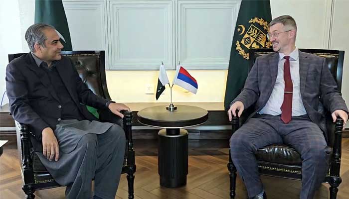 Interior Minister Mohsin Naqvi meets Russian Ambassador Albert P Khorev in Islamabad, February 25, 2025. — APP