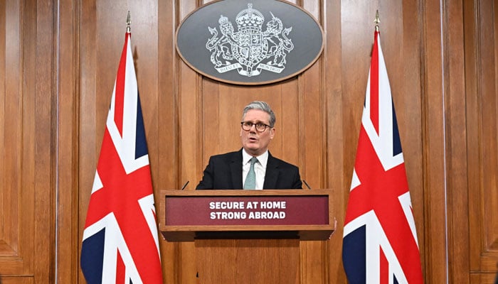 Prime Minister Keir Starmer delivers a statement on Defence spending at Downing Street on February 25, 2025 in London, England. — Reuters