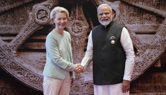 Indian Prime Minister Narendra Modi welcomes President of the European Union Ursula von der Leyen upon her arrival at Bharat Mandapam convention center for the G20 Summit, in New Delhi, India, Saturday, September 9, 2023. — AFP