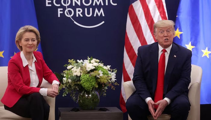 US President Donald Trump is seen speaking dutring a bilateral meeting with European Commission President Ursula von der Leyen during the 50th World Economic Forum (WEF) annual meeting in Davos, Switzerland, January 21, 2020. — Reuters