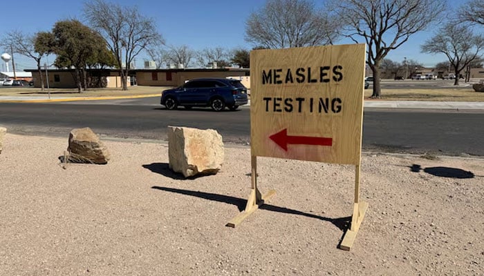 A sign reading measles testing is seen as an outbreak in Gaines County, Texas, has raised concerns over its spread to other parts of the state, in Seminole, Texas, US, February 25, 2025. — Reuters