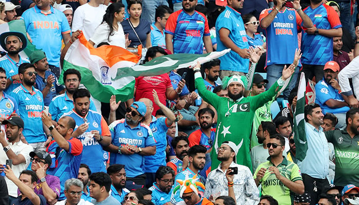 India and Pakistan fans react in the stands during the ICC Champions Trophy 2025 match. — Reuters/File