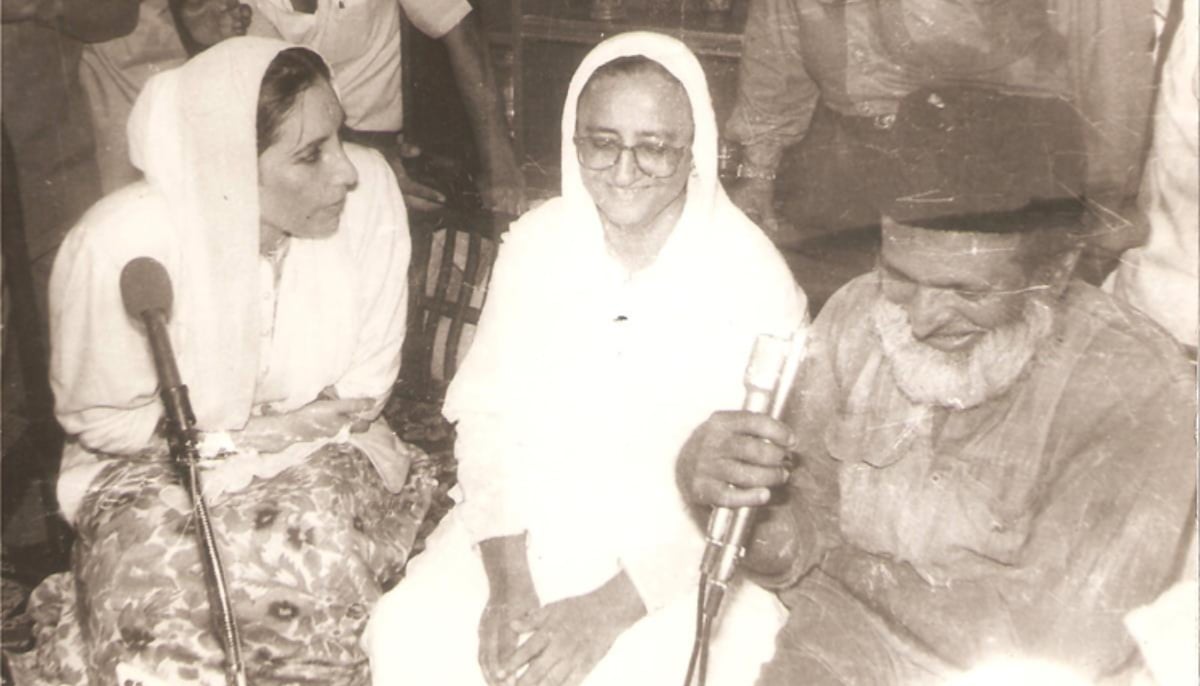 Former prime minister Benazir Bhutto (left) is seated with Bilquis Edhi and Abdul Sattar Edhi. — Edhi Foundation/File