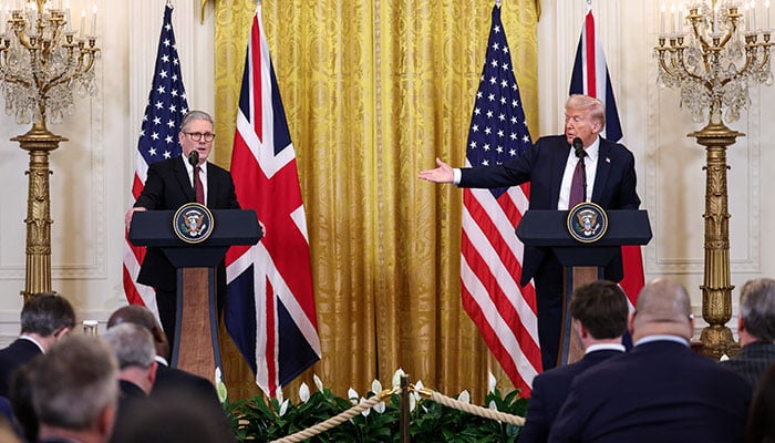 US President Donald Trump and British Prime Minister Keir Starmer attend a press conference at the White House in Washington, D.C., US, February 27, 2025. — Reuters