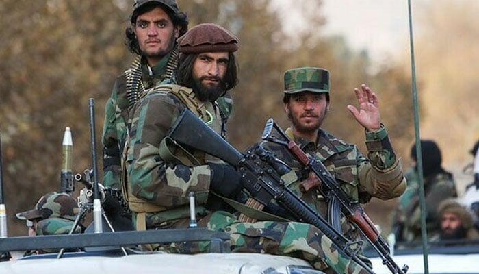 Afghan Taliban members sit on a military vehicle during a military parade in Kabul, Afghanistan, on November 14, 2021. — Reuters/File