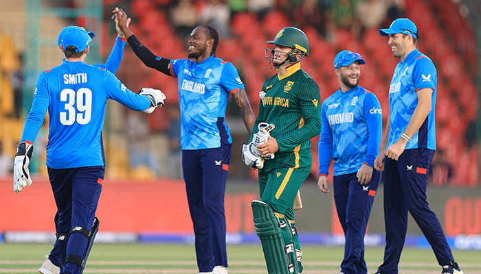 South Africas Ryan Rickelton looks dejected after getting bowled out by Englands Jofra Archer. — Reuters