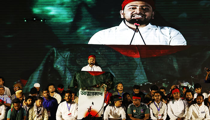 Nahid Islam, convener of the newly-formed political party named National Citizen Party by Bangladeshi students, delivers his speech during the inauguration event in front of the National Parliament building, in Dhaka, Bangladesh, February 28, 2025. — Reuters