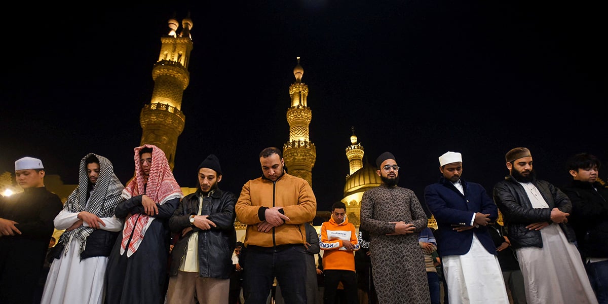 Worshipers pray Taraweeh during the eve of Ramadan, at Al Azhar mosque in the old Islamic area of Cairo, Egypt February 28, 2025. — Reuters