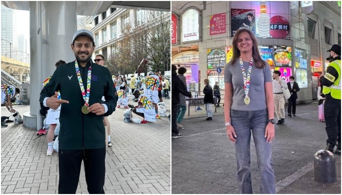 This collage of pictures shows Pakistani sprinters Bilal Ahsan and Kaukab Sarwar. — Reporter